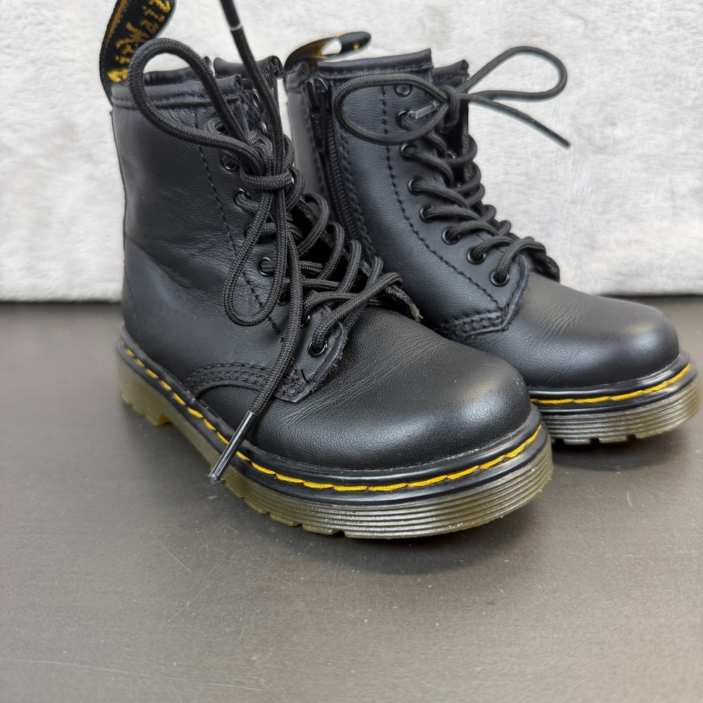 Dr. Martens 1460 T Toddler Black Leather Lace Up Side Zip Boots Size 7 US Kids